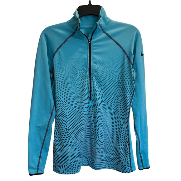 Nike Tops - Nike Pro Womens Blue Black Dot Pattern Quarter Zip Long Sleeve Training Top M
